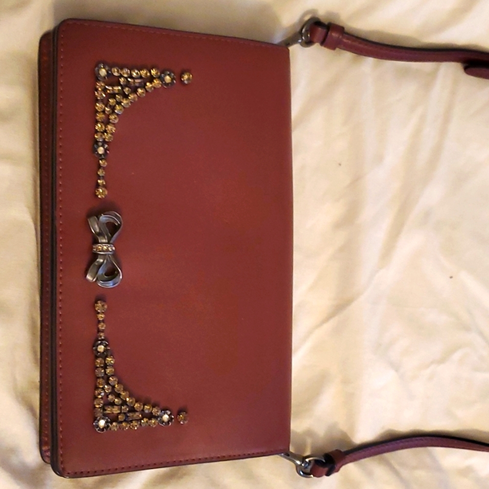 Coach x Selena Leather Crossbody Clutch Foldover Crystal Embellishment F39313